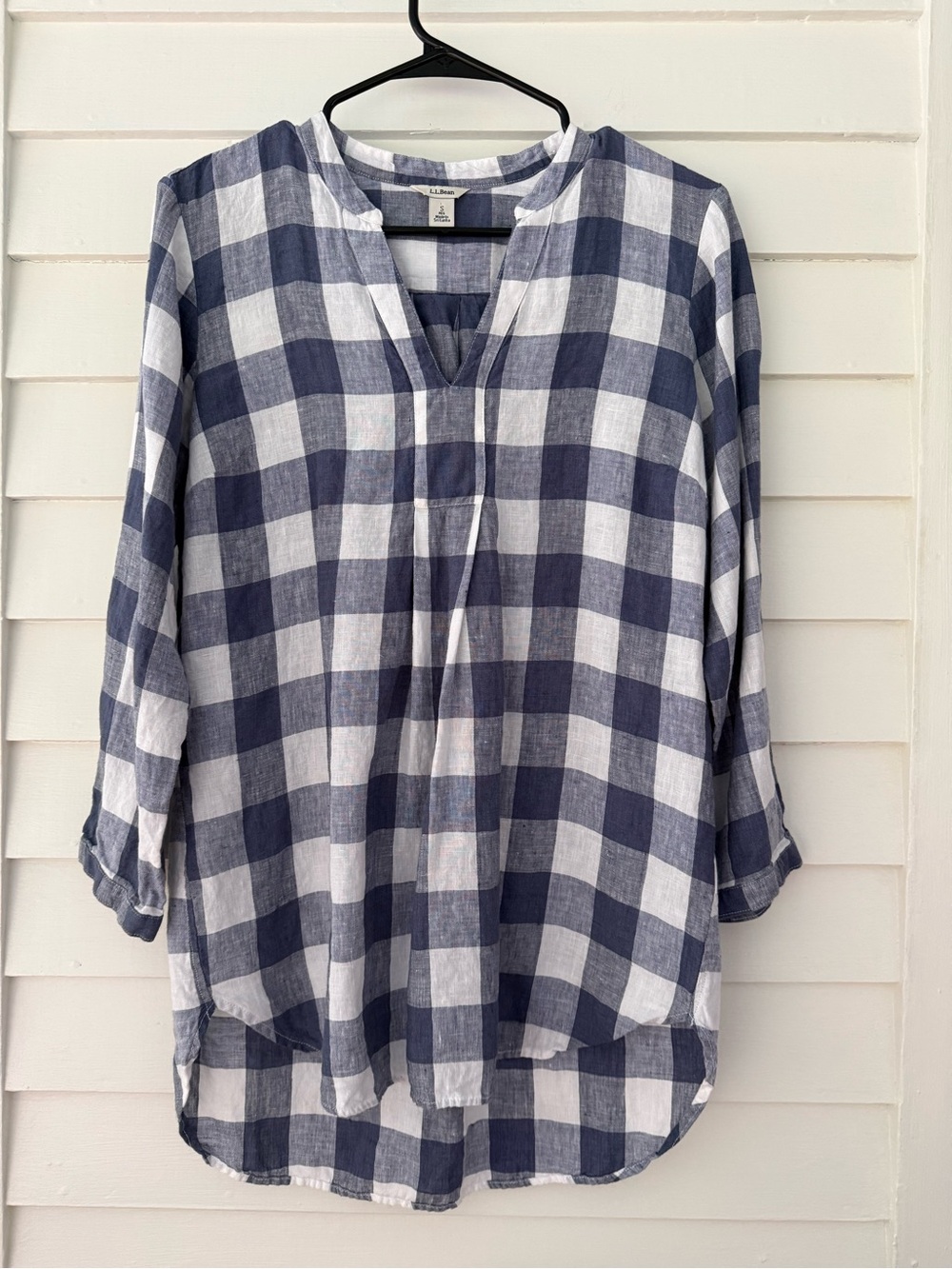 L.L.Bean | 100% Linen Blue & White Buffalo Check Tunic Blouse Small